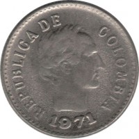 Colombia coin 10 Centavos (1970 - 1971) obverse obverse of 10 Centavos (1970 - 1971) coin with KM# 243 from Colombia. Inscription: REPUBLICA DE COLOMBIA 1917