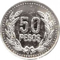 reverse of 50 Pesos - Magnetic (2007 - 2012) coin with KM# 283.2a from Colombia. Inscription: 50 PESOS