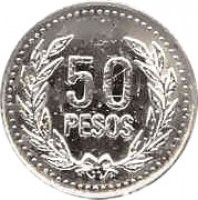 Colombia coin 50 Pesos - Magnetic (2007 - 2012) reverse reverse of 50 Pesos - Magnetic (2007 - 2012) coin with KM# 283.2a from Colombia. Inscription: 50 PESOS