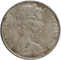 obverse of 50 Cents - Elizabeth II - Round (1966) coin with KM# 67 from Australia. Inscription: ELIZABETH II AUSTRALIA 1966