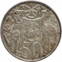 Australia coin 50 Cents - Elizabeth II - Round (1966) reverse reverse of 50 Cents - Elizabeth II - Round (1966) coin with KM# 67 from Australia. Inscription: 50 SD