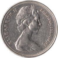 Bahamas coin 25 Cents - Elizabeth II - 2'nd Portrait (1966 - 1970) obverse obverse of 25 Cents - Elizabeth II - 2'nd Portrait (1966 - 1970) coin with KM# 6 from Bahamas. Inscription: ELIZABETH II BAHAMA ISLANDS