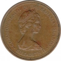 Bahamas coin 1 Cent - Elizabeth II - 2'nd Portrait (1971 - 1973) obverse obverse of 1 Cent - Elizabeth II - 2'nd Portrait (1971 - 1973) coin with KM# 16 from Bahamas. Inscription: COMMONWEALTH OF THE BAHAMA ISLANDS · ELIZABETH II ·