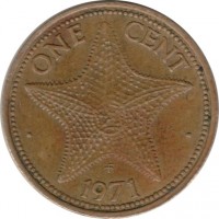 reverse of 1 Cent - Elizabeth II - 2'nd Portrait (1971 - 1973) coin with KM# 16 from Bahamas. Inscription: ONE CENT · 1972 ·