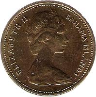 obverse of 1 Cent - Elizabeth II - 2'nd Portrait (1966 - 1969) coin with KM# 2 from Bahamas. Inscription: ELIZABETH II BAHAMA ISLANDS