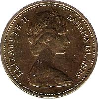 Bahamas coin 1 Cent - Elizabeth II - 2'nd Portrait (1966 - 1969) obverse obverse of 1 Cent - Elizabeth II - 2'nd Portrait (1966 - 1969) coin with KM# 2 from Bahamas. Inscription: ELIZABETH II BAHAMA ISLANDS