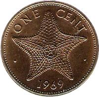 Bahamas coin 1 Cent - Elizabeth II - 2'nd Portrait (1966 - 1969) reverse reverse of 1 Cent - Elizabeth II - 2'nd Portrait (1966 - 1969) coin with KM# 2 from Bahamas. Inscription: ONE CENT · 1969 ·