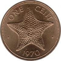 reverse of 1 Cent - Elizabeth II - 2'nd Portrait (1970) coin with KM# 15 from Bahamas. Inscription: ONE CENT · 1970 ·