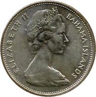 obverse of 1 Dollar - Elizabeth II - 2'nd Portrait (1966 - 1970) coin with KM# 8 from Bahamas. Inscription: ELIZABETH II BAHAMA ISLANDS