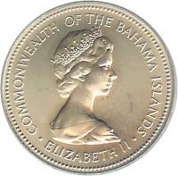 obverse of 25 Cents - Elizabeth II - 2'nd Portrait (1971 - 1973) coin with KM# 20 from Bahamas. Inscription: COMMONWEALTH OF THE BAHAMAS ISLANDS · ELIZABETH II ·