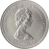 obverse of 50 Cents - Elizabeth II - 2'nd Portrait (1971 - 1973) coin with KM# 21 from Bahamas. Inscription: COMMONWEALTH OF THE BAHAMA ISLANDS · ELIZABETH II ·