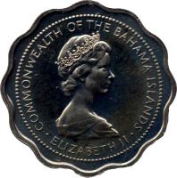 obverse of 10 Cents - Elizabeth II - 2'nd Portrait (1971 - 1973) coin with KM# 18 from Bahamas. Inscription: COMMONWEALTH OF THE BAHAMAS ISLANDS · ELIZABETH II ·