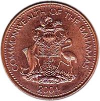 obverse of 1 Cent - Elizabeth II (1985 - 2004) coin with KM# 59a from Bahamas. Inscription: COMMONWEALTH OF THE BAHAMAS 1985