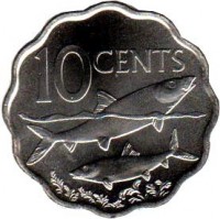 reverse of 10 Cents - Elizabeth II (2007 - 2010) coin with KM# 219 from Bahamas. Inscription: 10 CENTS