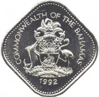 obverse of 15 Cents - Elizabeth II (1974 - 2005) coin with KM# 62 from Bahamas. Inscription: COMMONWEALTH OF THE BAHAMAS 1992