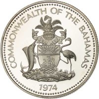 obverse of 50 Cents - Elizabeth II (1974 - 1992) coin with KM# 64 from Bahamas. Inscription: COMMONWEALTH OF THE BAHAMAS 1974