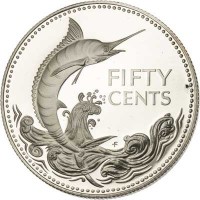 reverse of 50 Cents - Elizabeth II (1974 - 1992) coin with KM# 64 from Bahamas. Inscription: FIFTY CENTS