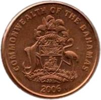 obverse of 1 Cent - Elizabeth II - Larger (2006 - 2007) coin with KM# 218.1 from Bahamas. Inscription: COMMONWEALTH OF THE BAHAMAS 2006