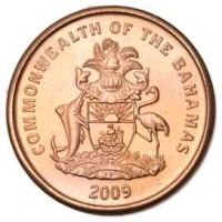 obverse of 1 Cent - Elizabeth II - Smaller (2009 - 2015) coin with KM# 218.2 from Bahamas. Inscription: COMMONWEALTH OF THE BAHAMAS 2009