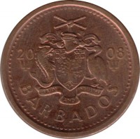 obverse of 1 Cent - Elizabeth II - Magnetic (2007 - 2012) coin with KM# 10b from Barbados. Inscription: 2008 PRIDE AND INDUSTRY BARBADOS