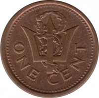 Barbados coin 1 Cent - Elizabeth II - Magnetic (2007 - 2012) reverse reverse of 1 Cent - Elizabeth II - Magnetic (2007 - 2012) coin with KM# 10b from Barbados. Inscription: ONE CENT PN