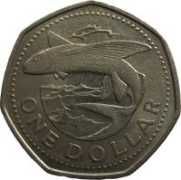 Barbados coin 1 Dollar - Elizabeth II - Smaller (1988 - 2005) reverse reverse of 1 Dollar - Elizabeth II - Smaller (1988 - 2005) coin with KM# 14.2 from Barbados. Inscription: ONE DOLLAR