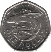 Barbados coin 1 Dollar - Elizabeth II - Smaller (2007 - 2012) reverse reverse of 1 Dollar - Elizabeth II - Smaller (2007 - 2012) coin with KM# 14.2a from Barbados. Inscription: ONE DOLLAR