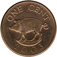 Bermuda coin 1 Cent - Elizabeth II - Non magnetic; 4'th Portrait (1999 - 2008) reverse reverse of 1 Cent - Elizabeth II - Non magnetic; 4'th Portrait (1999 - 2008) coin with KM# 107 from Bermuda. Inscription: ONE CENT 2000