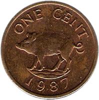 reverse of 1 Cent - Elizabeth II - 3'rd Portrait (1986 - 1990) coin with KM# 44 from Bermuda. Inscription: ONE CENT 1991