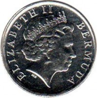 obverse of 10 Cents - Elizabeth II - 4'th Portrait (1999 - 2009) coin with KM# 109 from Bermuda. Inscription: ELIZABETH II BERMUDA