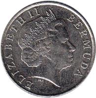 obverse of 25 Cents - Elizabeth II - 4'th Portrait (1999 - 2009) coin with KM# 110 from Bermuda. Inscription: ELIZABETH II BERMUDA