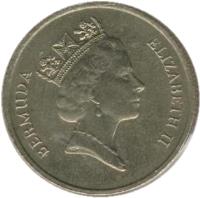 obverse of 1 Dollar - Elizabeth II - 3'rd Portrait (1988 - 1997) coin with KM# 56 from Bermuda. Inscription: BERMUDA ELIZABETH II