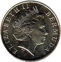 obverse of 1 Dollar - Elizabeth II - 4'th Portrait (1999 - 2009) coin with KM# 111 from Bermuda. Inscription: ELIZABETH II BERMUDA