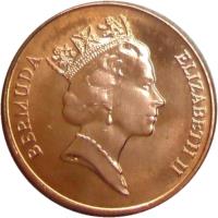 obverse of 1 Cent - Elizabeth II - 3'rd Portrait (1991 - 1997) coin with KM# 44b from Bermuda. Inscription: BERMUDA ELIZABETH II