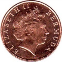 Bermuda coin 1 Cent - Elizabeth II - Magnetic; 4'th Portrait (2008 - 2009) obverse obverse of 1 Cent - Elizabeth II - Magnetic; 4'th Portrait (2008 - 2009) coin with KM# 107a from Bermuda. Inscription: ELIZABETH II BERMUDA