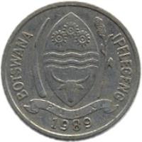 obverse of 10 Thebe - FAO: Self-Sufficiency (1976 - 1989) coin with KM# 5 from Botswana. Inscription: BOTSWANA IPELEGENG PULA 1989