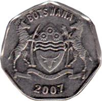 obverse of 25 Thebe (1998 - 2009) coin with KM# 28 from Botswana. Inscription: BOTSWANA PULA 1998