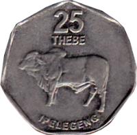 reverse of 25 Thebe (1998 - 2009) coin with KM# 28 from Botswana. Inscription: 25 THEBE IPELEGENG