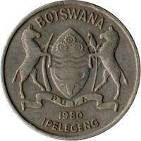 Botswana coin 50 Thebe (1976 - 1985) obverse obverse of 50 Thebe (1976 - 1985) coin with KM# 7 from Botswana. Inscription: BOTSWANA IPELEGENG PULA 1976