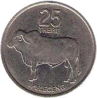 reverse of 25 Thebe (1976 - 1989) coin with KM# 6 from Botswana. Inscription: 25 THEBE IPELEGENG