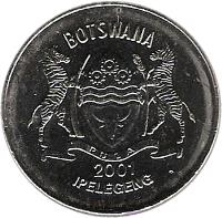 obverse of 50 Thebe (1996 - 2001) coin with KM# 29 from Botswana. Inscription: BOTSWANA IPELEGENG PULA 1998