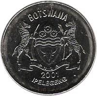 Botswana coin 50 Thebe (1996 - 2001) obverse obverse of 50 Thebe (1996 - 2001) coin with KM# 29 from Botswana. Inscription: BOTSWANA IPELEGENG PULA 1998