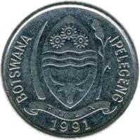 obverse of 10 Thebe (1991) coin with KM# 5a from Botswana. Inscription: BOTSWANA IPELEGENG PULA 1991