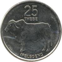 reverse of 25 Thebe (1991) coin with KM# 6a from Botswana. Inscription: 25 THEBE IPELEGENG