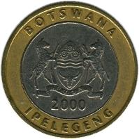 Botswana coin 5 Pula (2000 - 2007) obverse obverse of 5 Pula (2000 - 2007) coin with KM# 30 from Botswana. Inscription: BOTSWANA IPELEGENG PULA 2000