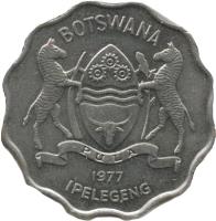 obverse of 1 Pula (1976 - 1987) coin with KM# 8 from Botswana. Inscription: BOTSWANA PULA 1981 IPELEGENG