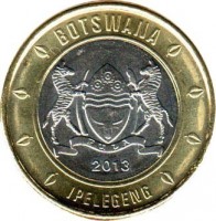 Botswana coin 5 Pula (2013) obverse obverse of 5 Pula (2013) coin with KM# 37 from Botswana. Inscription: BOTSWANA PULA 2013 IPELEGENG