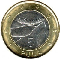 Botswana coin 5 Pula (2013) reverse reverse of 5 Pula (2013) coin with KM# 37 from Botswana. Inscription: 5 PULA