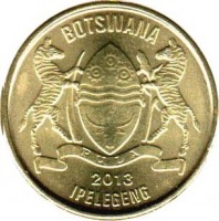 Botswana coin 1 Pula (2013) obverse obverse of 1 Pula (2013) coin with KM# 35 from Botswana. Inscription: BOTSWANA 2013 IPELEGENG