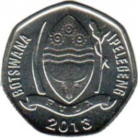 obverse of 5 Thebe (2013) coin with KM# 31 from Botswana. Inscription: BOTSWANA IPELEGENG PULA 2013
